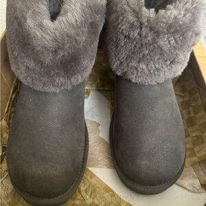 UGG Gray Ankle Boots with Fur Trim